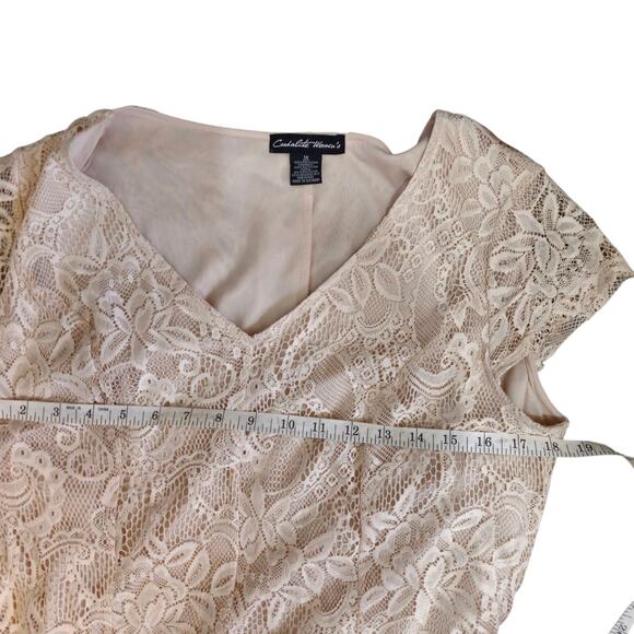 Candalite Women Champagne Beige lace Sheath Dress vented bottom Maxi Sz. 1X - Picture 6 of 11